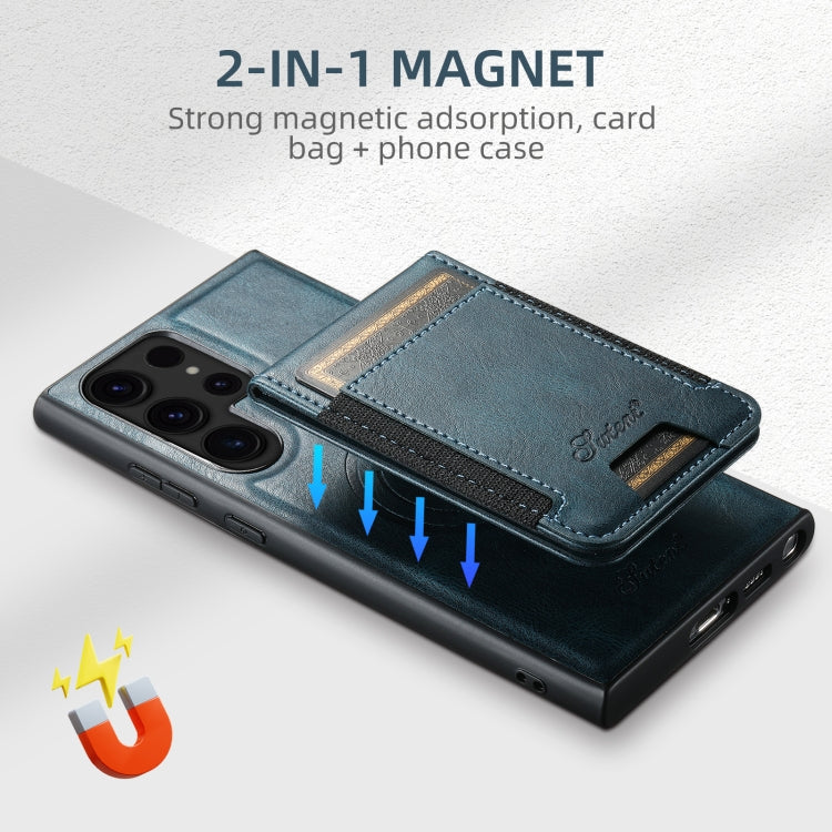 For Samsung Galaxy S22 5G Suteni H17 Oil Eax Leather MagSafe Detachable Wallet Phone Case(Blue) - Galaxy S22 5G Cases by Suteni | Online Shopping UK | buy2fix