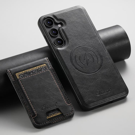 For Samsung Galaxy S25+ 5G Suteni H17 Oil Eax Leather MagSafe Detachable Wallet Phone Case(Black) - Galaxy S25+ 5G Cases by Suteni | Online Shopping UK | buy2fix