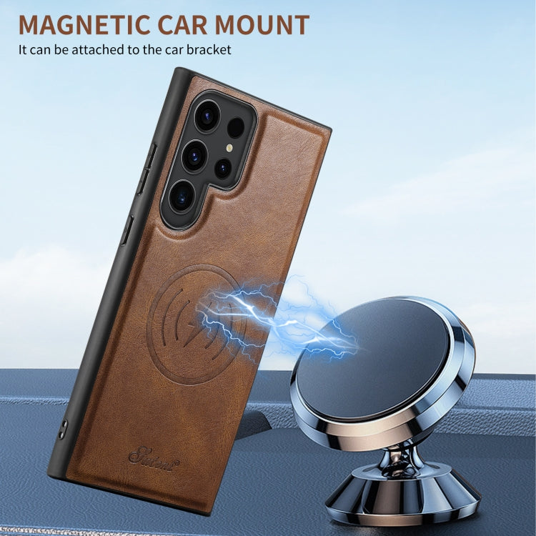 For Samsung Galaxy S22 5G Suteni H17 Oil Eax Leather MagSafe Detachable Wallet Phone Case(Brown) - Galaxy S22 5G Cases by Suteni | Online Shopping UK | buy2fix