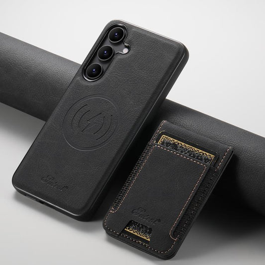 For Samsung Galaxy S25+ 5G Suteni H17 Litchi Texture Leather MagSafe Detachable Wallet Phone Case(Black) - Galaxy S25+ 5G Cases by Suteni | Online Shopping UK | buy2fix