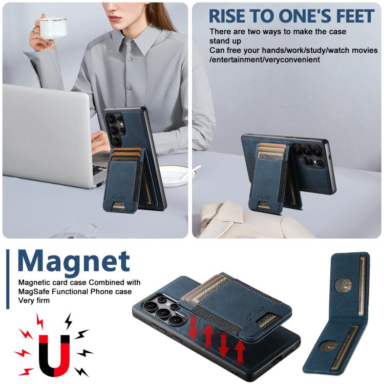 For Samsung Galaxy S25+ 5G Suteni H17 Litchi Texture Leather MagSafe Detachable Wallet Phone Case(Blue) - Galaxy S25+ 5G Cases by Suteni | Online Shopping UK | buy2fix