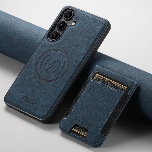 For Samsung Galaxy S25 5G Suteni H17 Litchi Texture Leather MagSafe Detachable Wallet Phone Case(Blue) - Galaxy S25 5G Cases by Suteni | Online Shopping UK | buy2fix