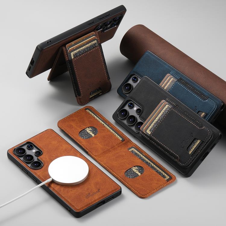 For Samsung Galaxy S25+ 5G Suteni H17 Litchi Texture Leather MagSafe Detachable Wallet Phone Case(Khaki) - Galaxy S25+ 5G Cases by Suteni | Online Shopping UK | buy2fix