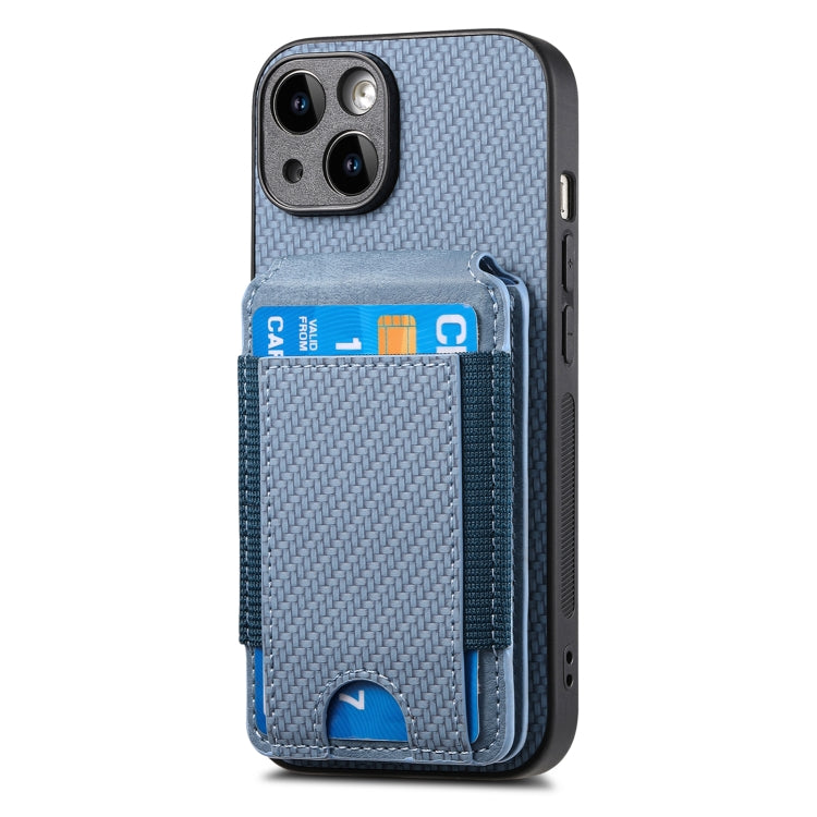 For iPhone 15 Pro Carbon Fiber Vertical Flip Wallet Stand Phone Case(Blue) - iPhone 15 Pro Cases by buy2fix | Online Shopping UK | buy2fix