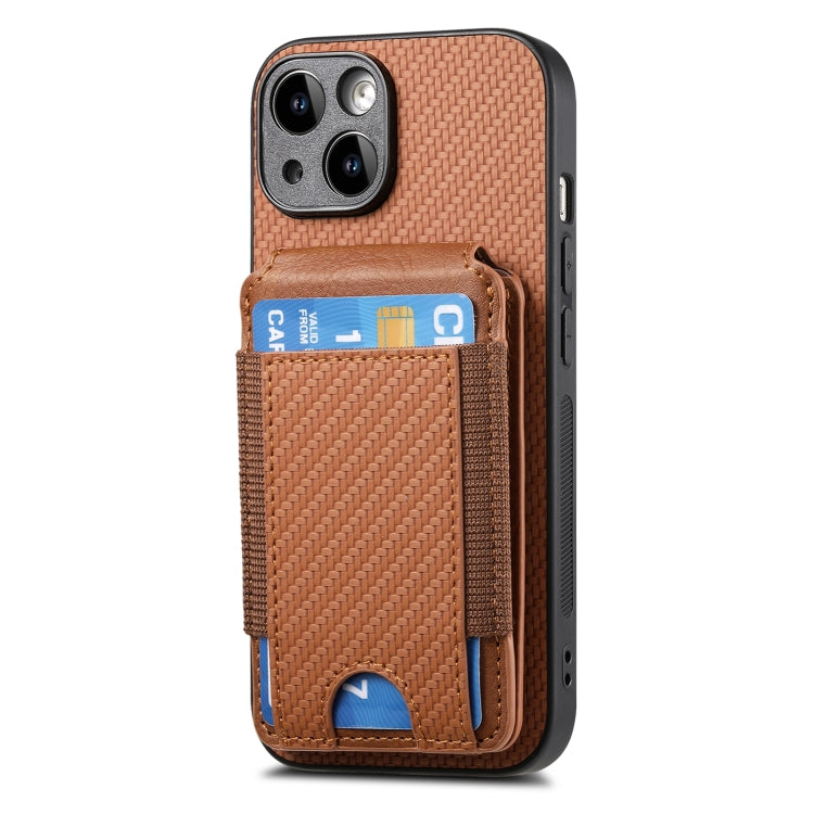 For iPhone 15 Pro Carbon Fiber Vertical Flip Wallet Stand Phone Case(Brown) - iPhone 15 Pro Cases by buy2fix | Online Shopping UK | buy2fix
