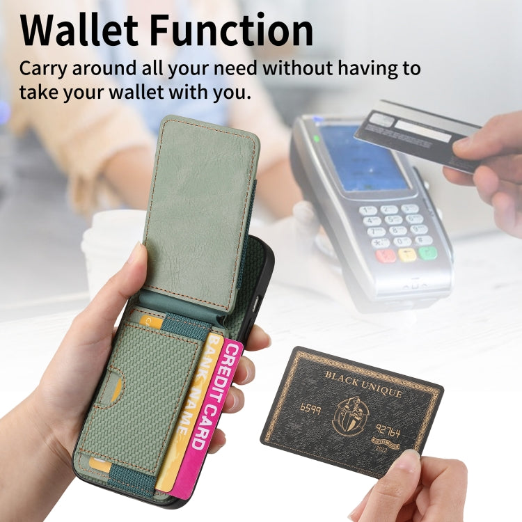 For iPhone 15 Pro Carbon Fiber Vertical Flip Wallet Stand Phone Case(Green) - iPhone 15 Pro Cases by buy2fix | Online Shopping UK | buy2fix