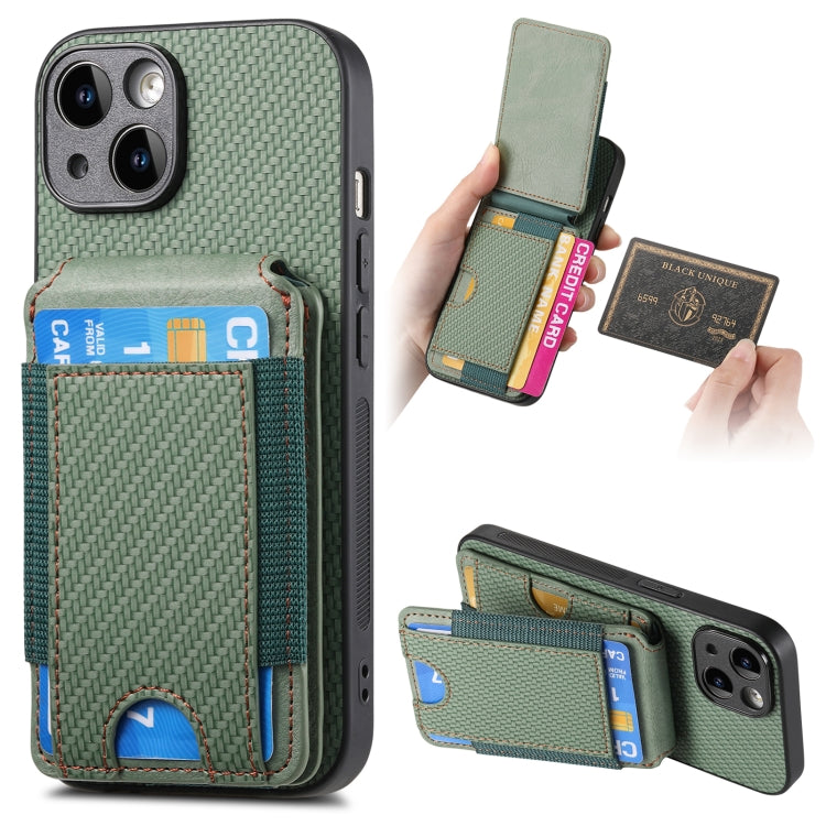 For iPhone 13 Carbon Fiber Vertical Flip Wallet Stand Phone Case(Green) - iPhone 13 Cases by buy2fix | Online Shopping UK | buy2fix