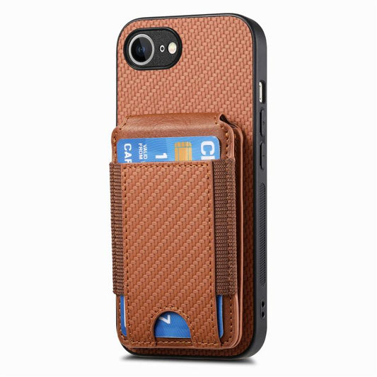 For iPhone 16e Carbon Fiber Vertical Flip Wallet Stand Phone Case(Brown) - iPhone 16e Cases by buy2fix | Online Shopping UK | buy2fix