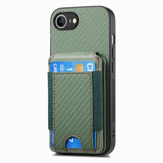 For iPhone 16e Carbon Fiber Vertical Flip Wallet Stand Phone Case(Green) - iPhone 16e Cases by buy2fix | Online Shopping UK | buy2fix