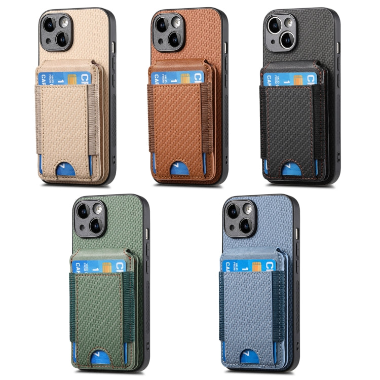 For iPhone 15 Pro Carbon Fiber Vertical Flip Wallet Stand Phone Case(Brown) - iPhone 15 Pro Cases by buy2fix | Online Shopping UK | buy2fix