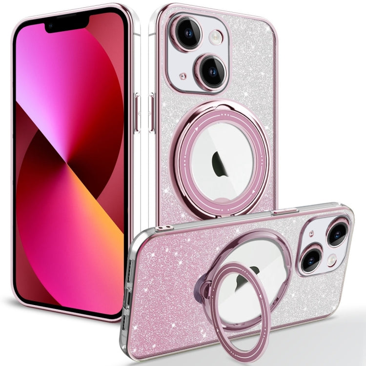For iPhone 13 Rotation MagSafe Holder Gradient Glitter TPU Phone Case(Pink) - iPhone 13 Cases by buy2fix | Online Shopping UK | buy2fix