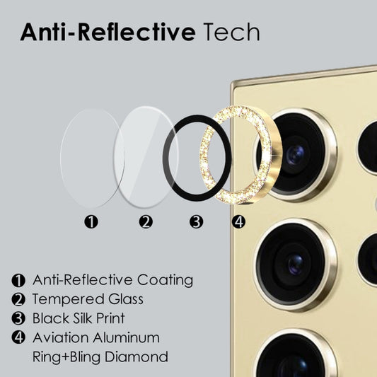For Samsung Galaxy S24 Ultra 5G NORTHJO Camera Lens Bling Glitter Metal Ring Tempered Glass Film(Gold) by NORTHJO