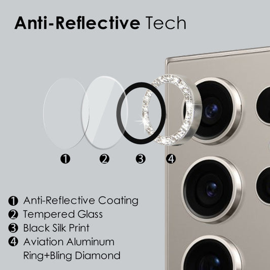 For Samsung Galaxy S24 Ultra 5G NORTHJO Camera Lens Bling Glitter Metal Ring Tempered Glass Film(Silver) by NORTHJO