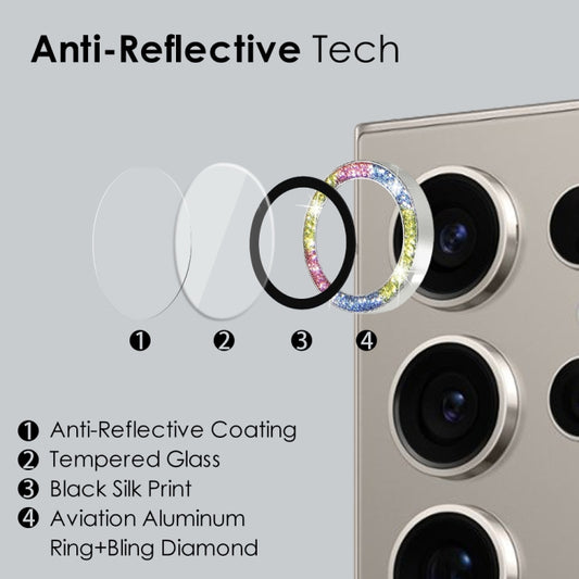 For Samsung Galaxy S24 Ultra 5G NORTHJO Camera Lens Bling Glitter Metal Ring Tempered Glass Film(Colorful) by NORTHJO