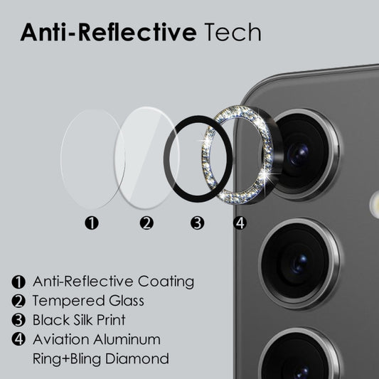 For Samsung Galaxy S24+ 5G NORTHJO Camera Lens Bling Glitter Metal Ring Tempered Glass Film(Black) by NORTHJO