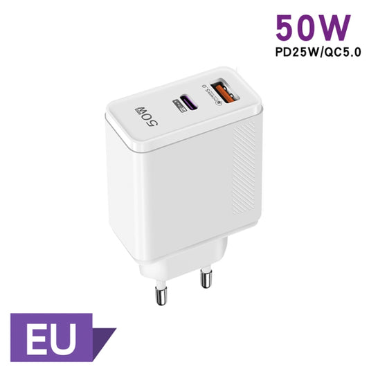 QC5.0 USB / PD25W Type-C Super Fast Charging Full Protocol Phone Charger, EU Plug(White) by buy2fix