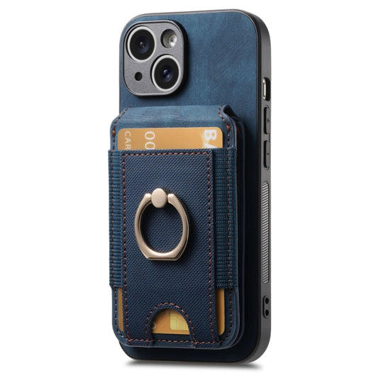 For iPhone 15 Retro Splitable Magnetic Stand Card Bag Leather Phone Case(Blue) - iPhone 15 Cases by buy2fix | Online Shopping UK | buy2fix
