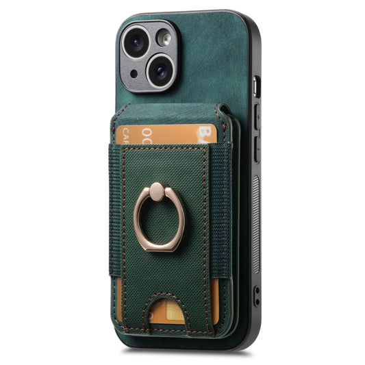 For iPhone 15 Retro Splitable Magnetic Stand Card Bag Leather Phone Case(Green) - iPhone 15 Cases by buy2fix | Online Shopping UK | buy2fix