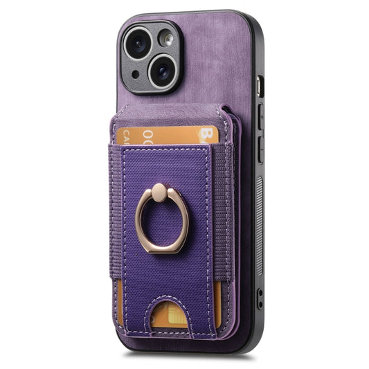For iPhone 12 Retro Splitable Magnetic Stand Card Bag Leather Phone Case(Purple) - iPhone 12 / 12 Pro Cases by buy2fix | Online Shopping UK | buy2fix