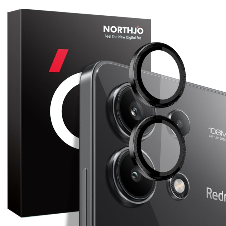 For Xiaomi Redmi Note 13 4G NORTHJO Camera LensCD Vein Metal Ring Tempered Glass Film(Black) - by NORTHJO | Online Shopping UK | buy2fix