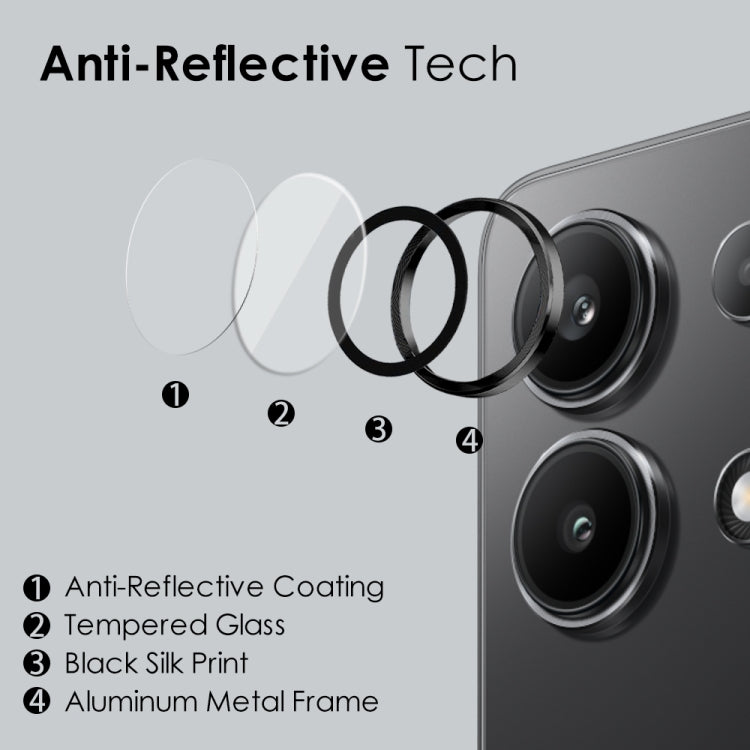 For Xiaomi Redmi Note 13 4G NORTHJO Camera LensCD Vein Metal Ring Tempered Glass Film(Black) - by NORTHJO | Online Shopping UK | buy2fix