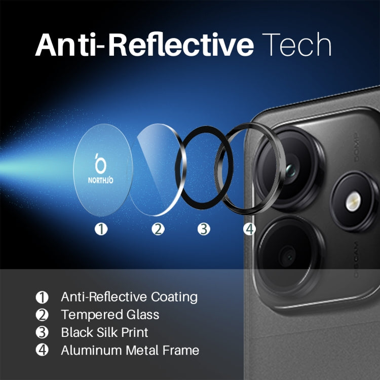For Xiaomi Redmi Note 14 5G NORTHJO Camera LensCD Vein Metal Ring Tempered Glass Film(Black) - Note 14 Tempered Glass by NORTHJO | Online Shopping UK | buy2fix