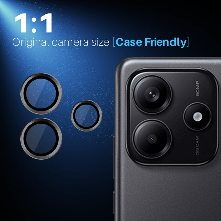 For Xiaomi Redmi Note 14 5G NORTHJO Camera LensCD Vein Metal Ring Tempered Glass Film(Black) - Note 14 Tempered Glass by NORTHJO | Online Shopping UK | buy2fix