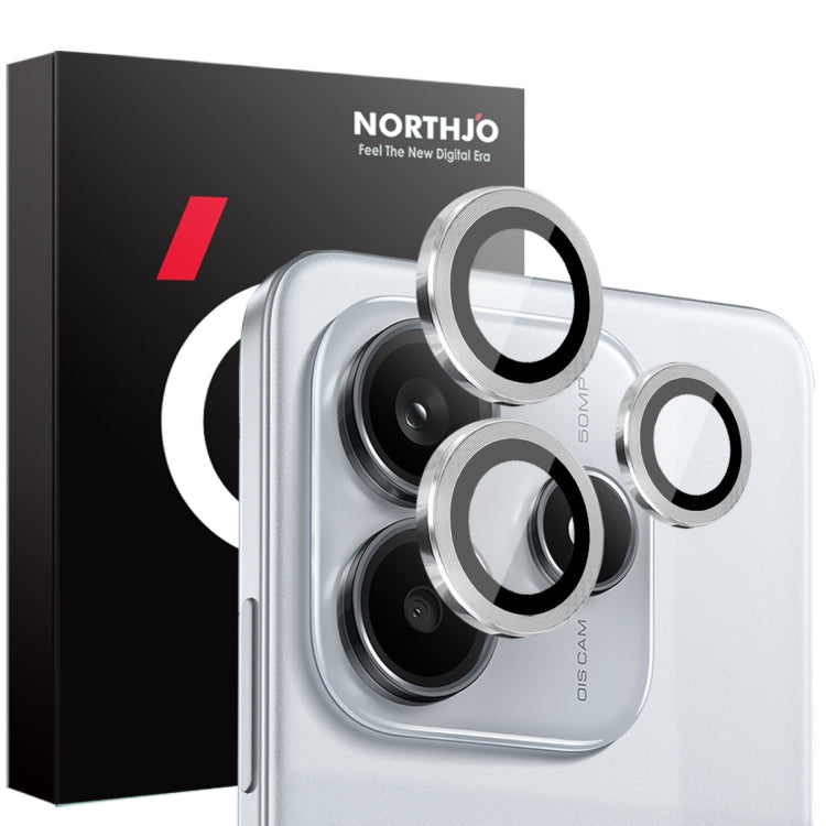 For Xiaomi Redmi Note 14 5G NORTHJO Camera LensCD Vein Metal Ring Tempered Glass Film(Silver) - Note 14 Tempered Glass by NORTHJO | Online Shopping UK | buy2fix