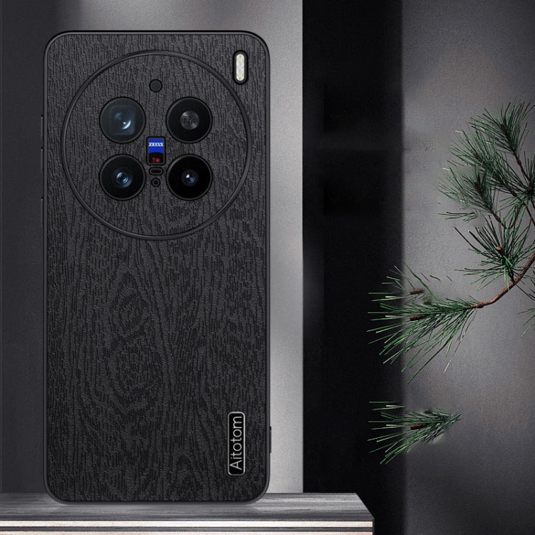 For vivo X200 Pro Tree Bark Leather Shockproof Phone Case(Black) - vivo Cases by buy2fix | Online Shopping UK | buy2fix