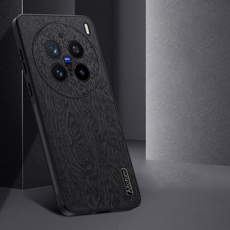 For vivo X200 Pro Tree Bark Leather Shockproof Phone Case(Black) - vivo Cases by buy2fix | Online Shopping UK | buy2fix