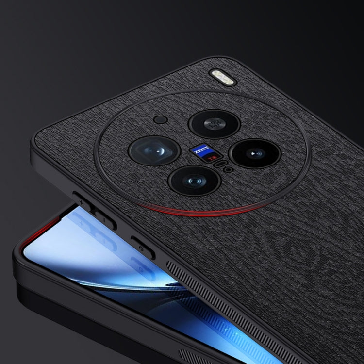 For vivo X200 Pro Tree Bark Leather Shockproof Phone Case(Black) - vivo Cases by buy2fix | Online Shopping UK | buy2fix