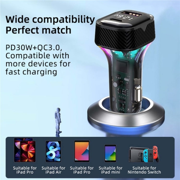 YQ6 PD 30W Fast Charging 2 x Type-C + 3 x USB Car Charger with 1.5m Extension Cable by buy2fix