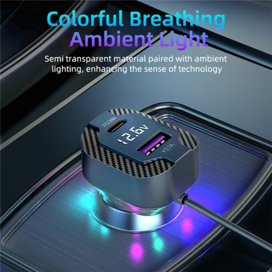 YQ7 Voltage Display PD 30W Fast Charging 2 x Type-C + 3 x USB Car Charger with 1.5m Extension Cable by buy2fix