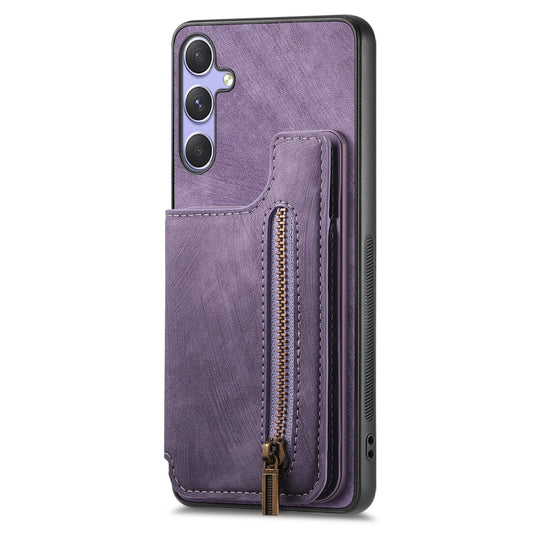 For Samsung Galaxy S25+ 5G Retro Leather Zipper Wallet Back Phone Case(Purple) by buy2fix