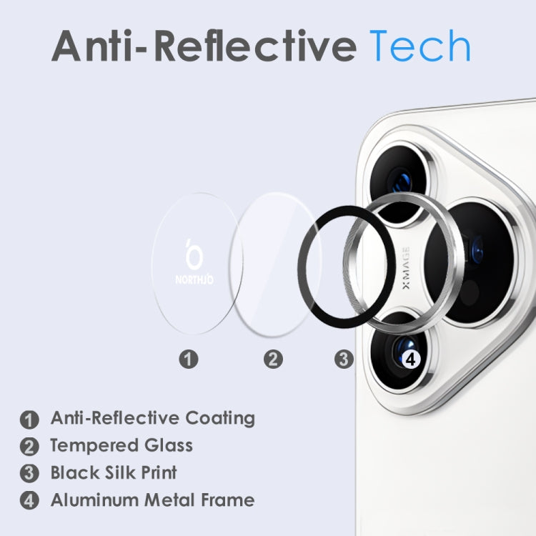 For Huawei Pura 70 NORTHJO Camera Lens CD Vein Metal Ring Tempered Glass Film(Silver) - Huawei Tempered Glass by NORTHJO | Online Shopping UK | buy2fix