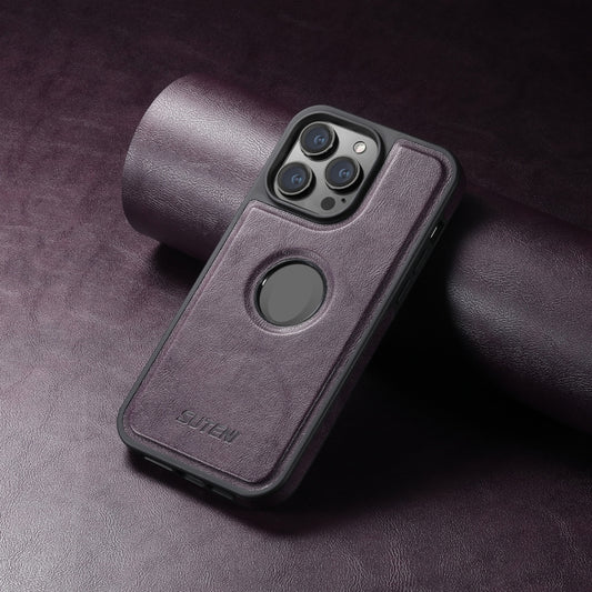 For iPhone 13 Pro Max Suteni G1 Magsafe Leather Back Phone Case(Purple) by Suteni