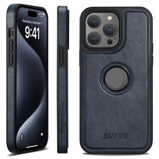 For iPhone 15 Suteni G1 Magsafe Leather Back Phone Case(Blue) by Suteni