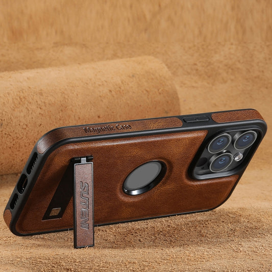 For iPhone 15 Plus Suteni G2 Magsafe Oil Wax Leather Back Phone Case with Holder(Brown) by Suteni