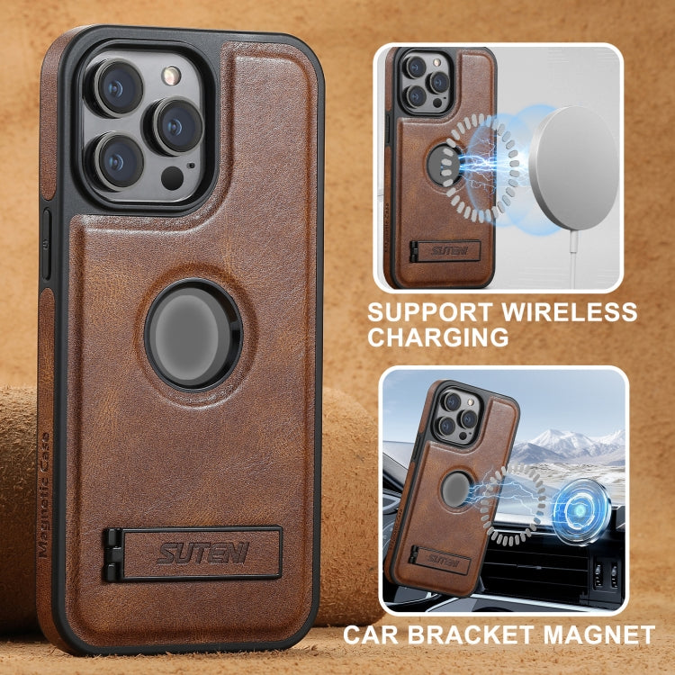 For iPhone 16 Plus Suteni G2 Magsafe Oil Wax Leather Back Phone Case with Holder(Brown) by Suteni