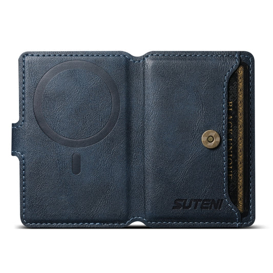 Suteni S2 Phone Magnetic Card Case Card Sleeve MagSafe Magnetic Coil PU Leather(Blue) by Suteni