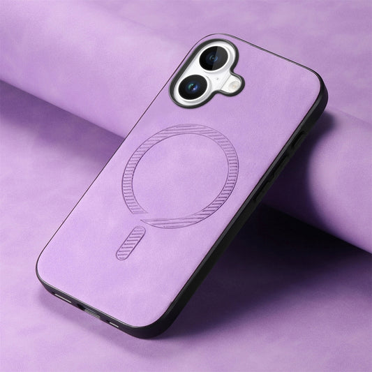 For iPhone 16 Plus Solid Color Retro Magsafe PU Back Cover Phone Case(Purple) by buy2fix