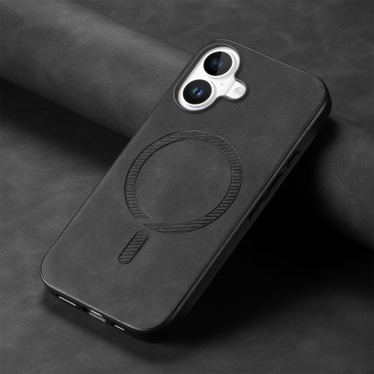 For iPhone 16 Plus Solid Color Retro Magsafe PU Back Cover Phone Case(Black) by buy2fix