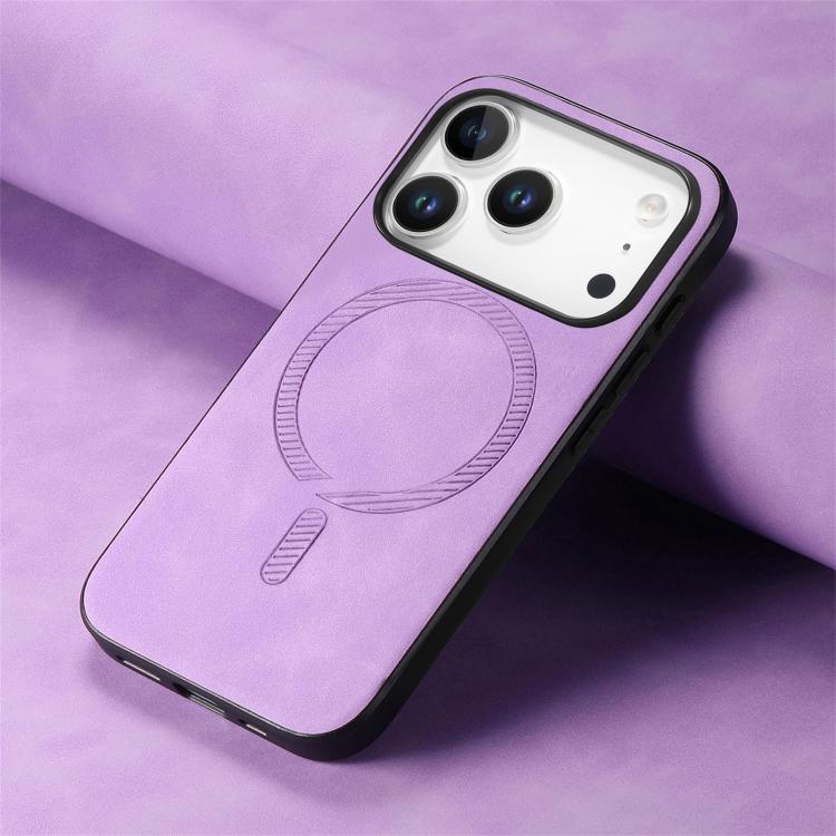 For iPhone 17 Pro Solid Color Retro Magsafe PU Back Cover Phone Case(Purple) - iPhone 17 Pro Cases by buy2fix | Online Shopping UK | buy2fix