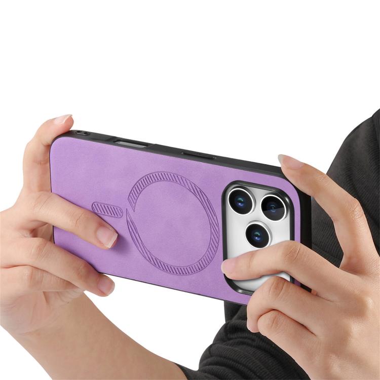 For iPhone 17 Pro Max Solid Color Retro Magsafe PU Back Cover Phone Case(Purple) - iPhone 17 Pro Max Cases by buy2fix | Online Shopping UK | buy2fix