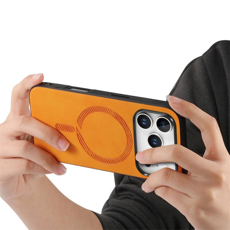 For iPhone 17 Pro Max Solid Color Retro Magsafe PU Back Cover Phone Case(Yellow) - iPhone 17 Pro Max Cases by buy2fix | Online Shopping UK | buy2fix