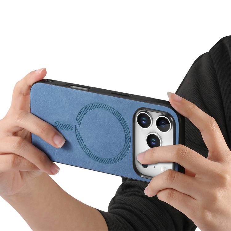 For iPhone 17 Pro Max Solid Color Retro Magsafe PU Back Cover Phone Case(Blue) - iPhone 17 Pro Max Cases by buy2fix | Online Shopping UK | buy2fix