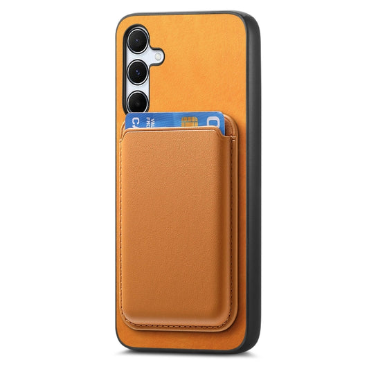 For Samsung Galaxy Xcover 7 Retro Magsafe Card Bag PU Back Cover Phone Case(Yellow) by buy2fix