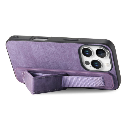 For iPhone 16 Pro Retro Wristband Holder Leather Back Phone Case(Purple) by buy2fix