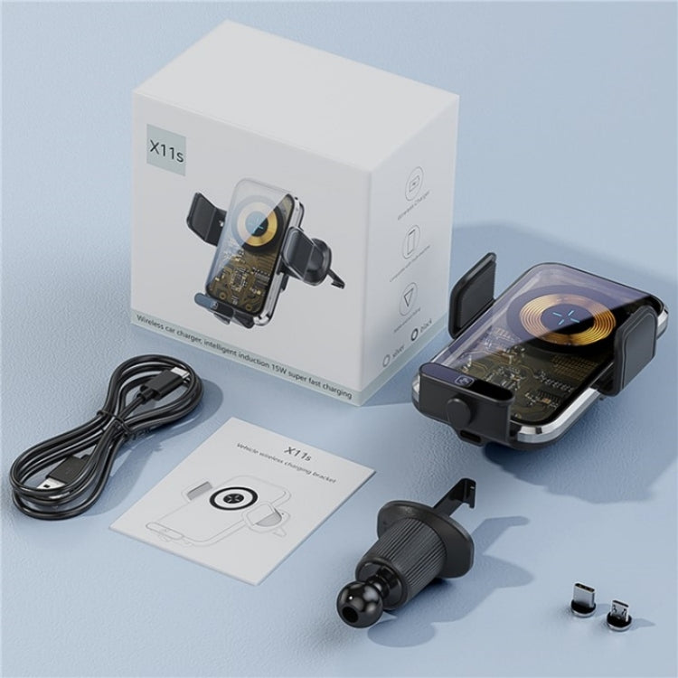 X11s 66W High Power Transparent Car Wireless Charger Phone Bracket(Titanium) by buy2fix