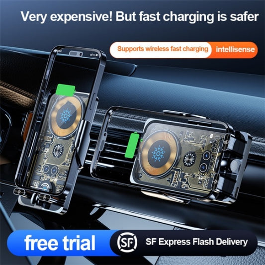 F18 With Infrared Sensor Phone Charging Aluminum Alloy Bracket Car Wireless Charger(Transparent Black) by buy2fix